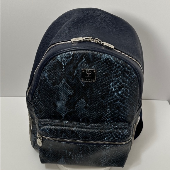 ?Authentic MCM Snakeskin Embossed Visetos Studded Medium Stark Backpack? main image 12
